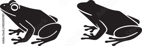 Black silhouette of a frog, isolated vector, minimal amphibian illustration, wildlife and nature design, jumping or sitting frog concept