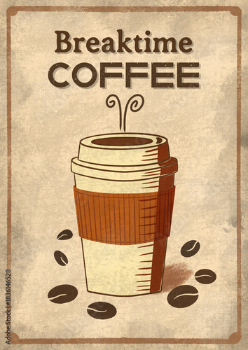 Brown Orange Vintage Retro Coffee Decor good for poster banner, sticker