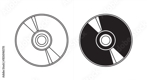 Black and white compact disc icons isolated on