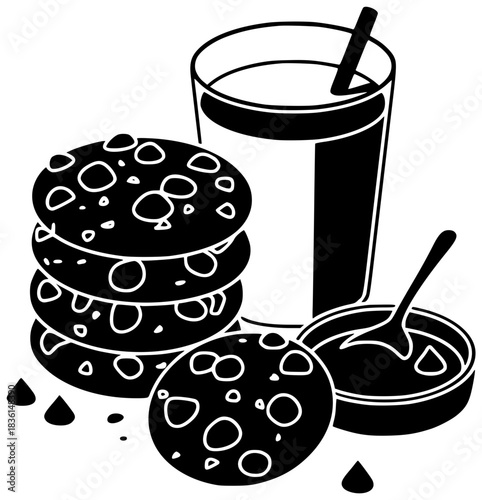 dessert illustration cookie silhouette shortbread logo biscuit icon pastry outline bakery delicious sweet food snack sugar tasty breakfast homemade shape wooden vector graphic background