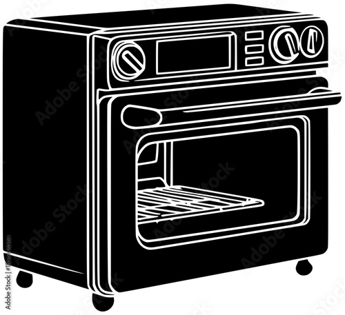 oven illustration vintage silhouette food logo kitchen icon retro outline cooking restaurant cook stove light modern chef element home shape men vector graphic background