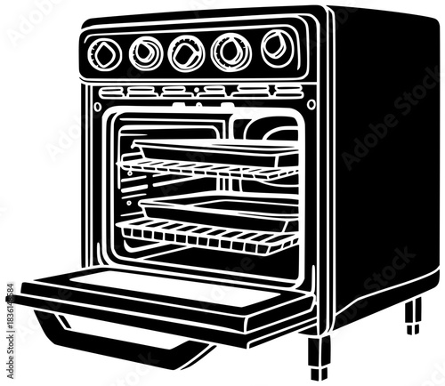oven illustration vintage silhouette food logo kitchen icon retro outline cooking restaurant cook stove light modern chef element home shape men vector graphic background