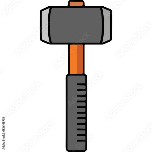 Heavy Duty Sledgehammer With Orange Handle And Gray Rubber Grip On Black Background For Demolition And Construction Work