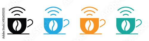 Set free wi-fi sign. Find your favorite coffee shop with free Wi-Fi hotspot icon. coffeeshop free internet sticker design vector illustration. 