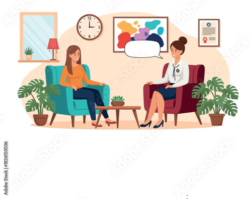 Woman therapist consulting patient in a comfortable office session