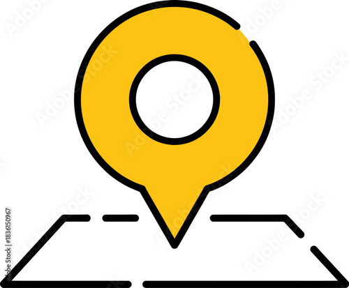 Yellow map pin icon on a simplified map representing location and navigation
