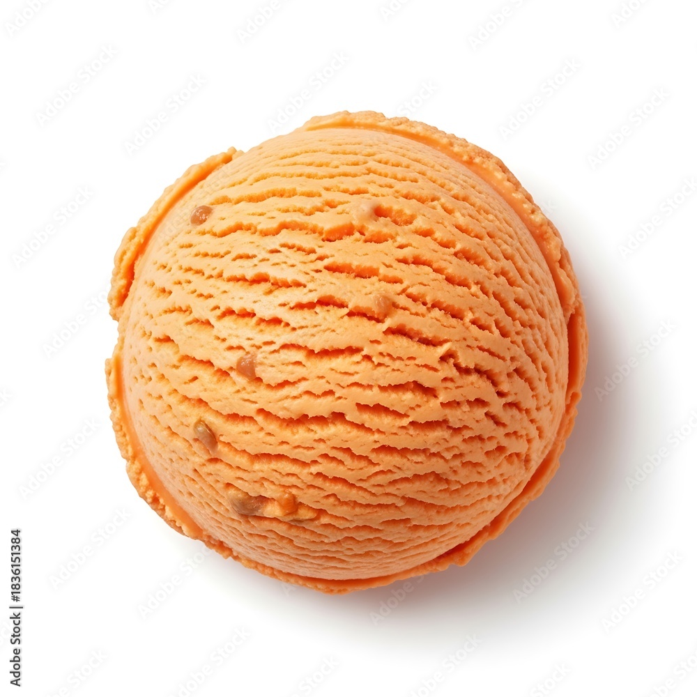 Fototapeta premium Single scoop of vibrant orange ice cream on white background