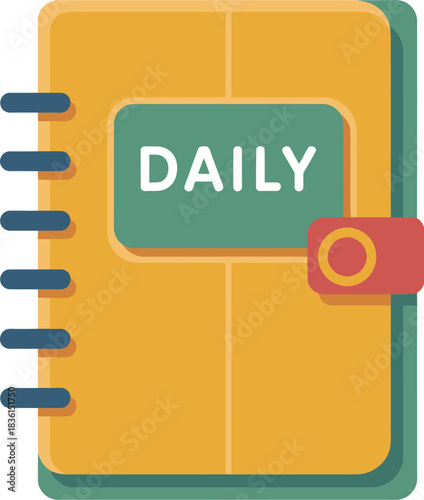 Yellow daily planner notebook with a small camera icon and green label