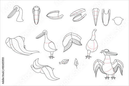 Pelican Bird shape with manipulation contour