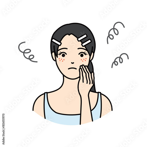 Woman worried about skin problems such as freckles and spots