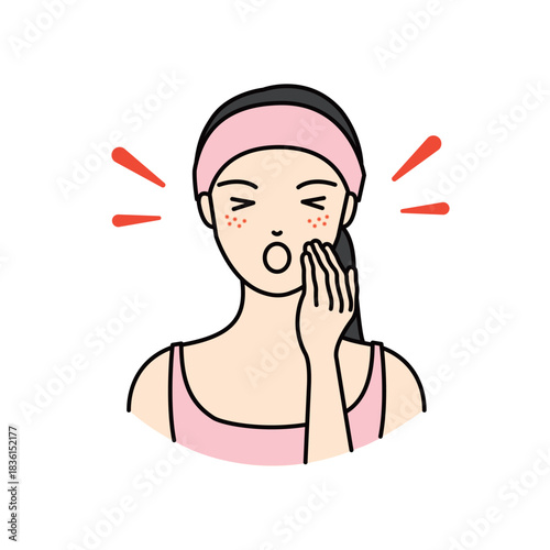 Woman shocked by inflamed skin and redness on her face