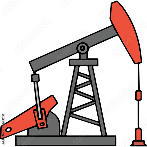 Industrial Oil Pumpjack Structure in Red and Gray Tones Operating Against a Black Background Symbolizing Energy Extraction and Extraction Processes