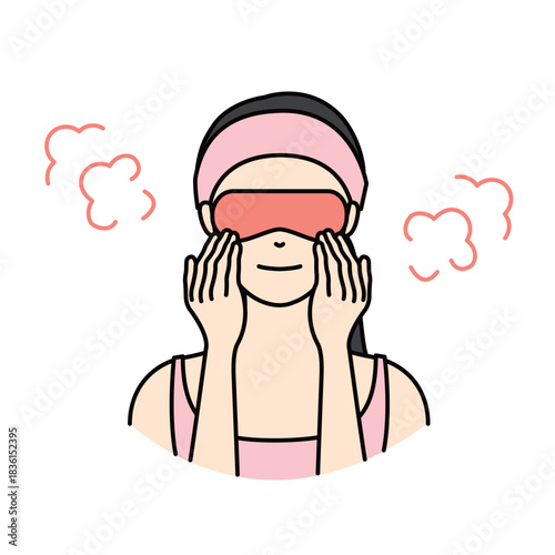 Woman relaxing with a warm eye mask for eye care