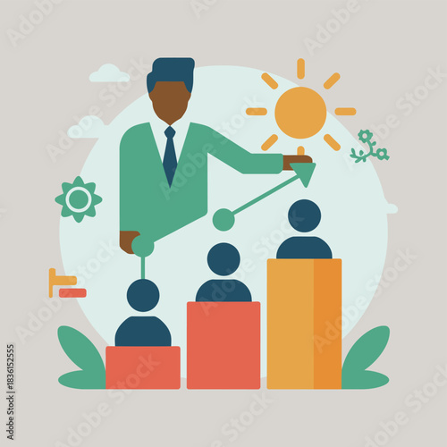 Business leader guiding team growth towards success and bright future