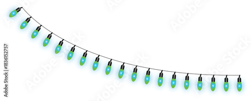 String of Green Christmas Lights on White Background string lights garland