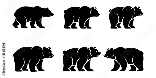 Set of bear silhouette vector illustration