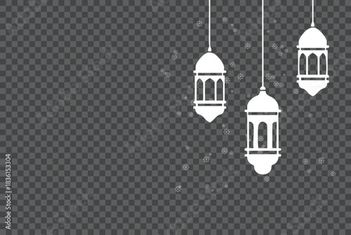 White Ramadan Lanterns and Snowflakes on Transparent Background lamps decoration