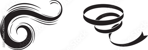 Silhouette of wind concept, abstract flowing movement, air currents illustration, minimal black and white vector