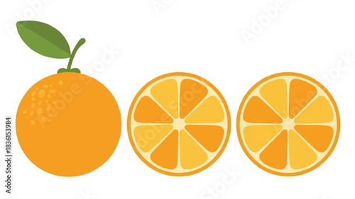 A minimalist flat design illustration featuring a cluster of vibrant oranges with simple clean lines and a white background