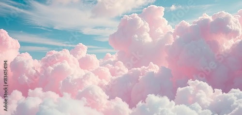 Fluffy pink and blue cotton candy cloudscape, whimsical candy floss landscape,  dreamlike,  cotton candy clouds