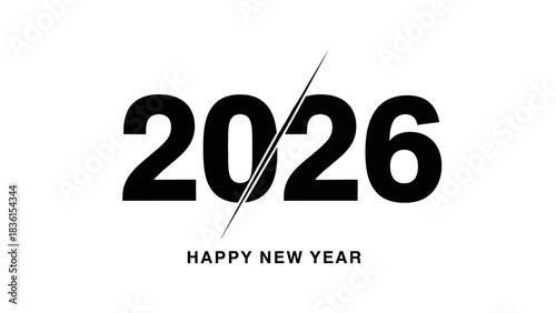 Modern 2026 Happy New Year logo design. Vector graphic with clean typography for seasonal greetings, invitations, and calendar covers