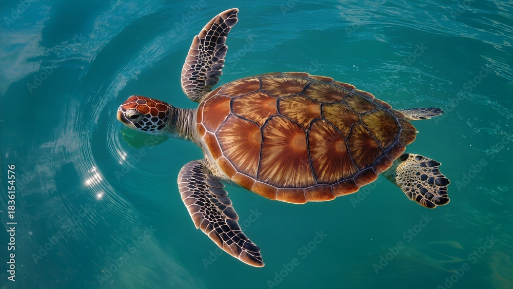 Fototapeta premium Sea Turtle Swimming in Clear Blue Ocean