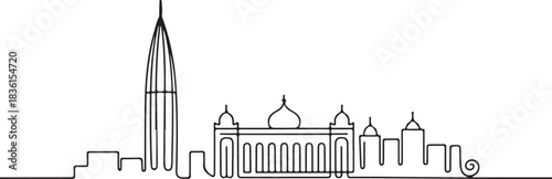 Continuous Line Art of Dhaka Skyline with Ahsan Manzil Minimal AI Illustration