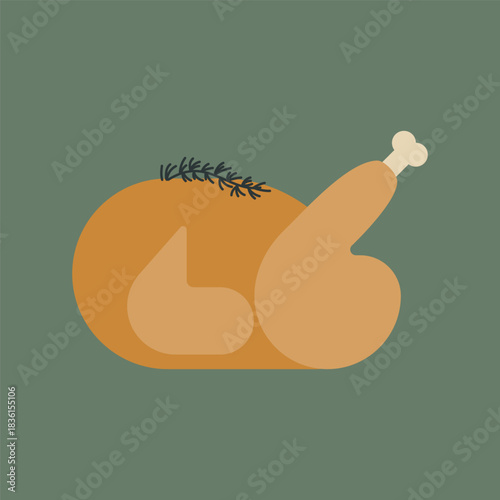 Roasted turkey. Traditional dinner for Thanksgiving. Vector illustration, flat design