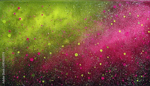 Vibrant neon paint splashes create a dynamic abstract background texture