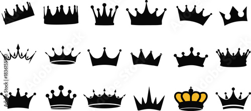 crown, royalty, king, queen, monarch, symbol, icon, silhouette, black, gold, yellow, regal, power, authority, leadership, crest, emblem, royal, majestic, ornate, simple, graphic, illustration, design,