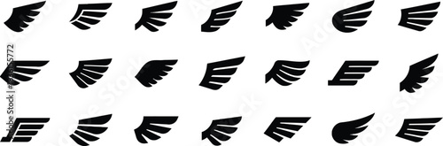 wings, wing, icon, symbol, graphic, design, vector, black, white background, assortment, collection, set, illustration, emblem, heraldry, angel, bird, fantasy, abstract, shape, silhouette, multiple