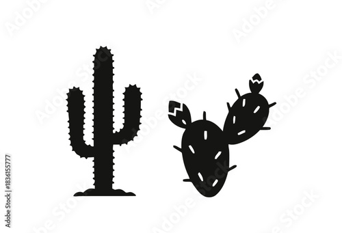 Black silhouette vector illustration of a Japanese kanji symbol for cactus concept