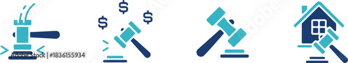auction, gavel, hammer, judge, law, sale, bid, house, home, real estate, property, dollar, money, finance, business, icon, symbol, graphic, vector, illustration, blue, teal, dark blue, concept, legal,