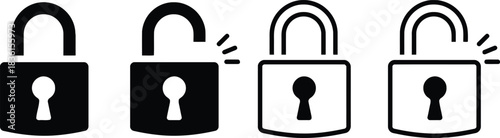 padlock, lock, unlock, security, icon, symbol, silhouette, outline, black, white, background, closed, open, secure, protection, safety, data, access, keyhole