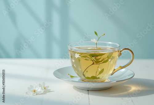 Elegant teacup with jasmine tea