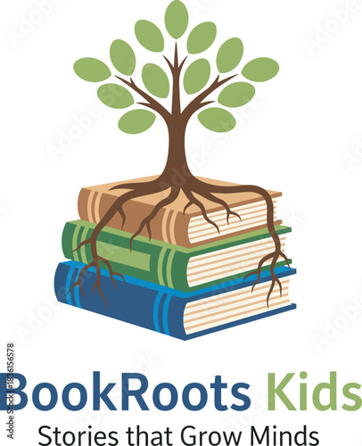 BookRoots Kids Tree Books Educational Material For Children Vector Illustration