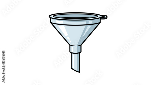 Transparent funnel for pouring liquids and transfers on white background