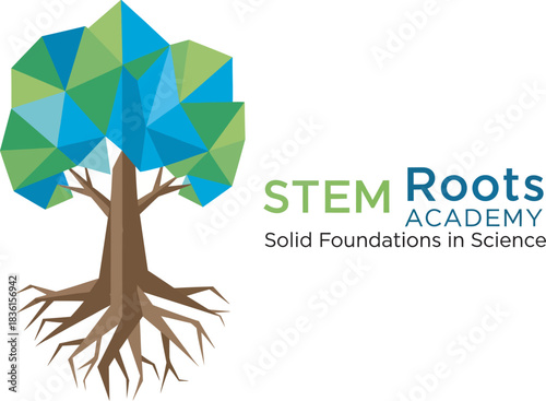 STEM Roots Academy Tree with Solid Foundations in Science Vector Illustration 