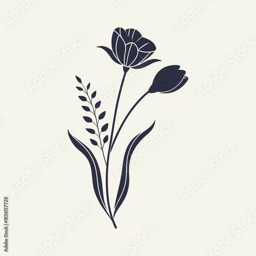Floral Silhouette Vector Minimal Botanical Flower Design