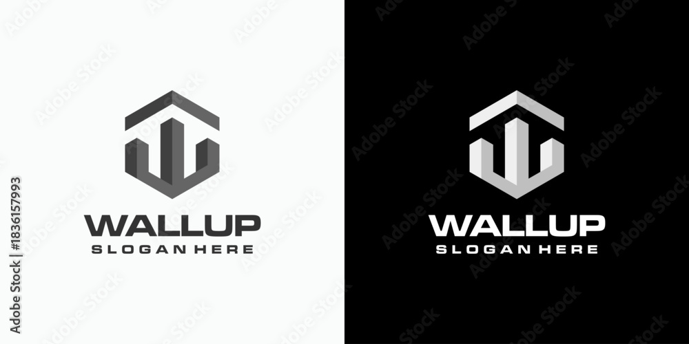Fototapeta premium Vector logo design of the initial W in the shape of a geometric hexagonal fortress with a modern, simple, clean and abstract style.