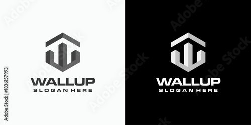 Vector logo design of the initial W in the shape of a geometric hexagonal fortress with a modern, simple, clean and abstract style.