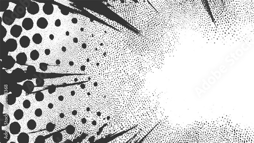 Black and white halftone pattern with abstract shapes and dots background