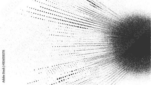 Black dots radiating from dark area on white background abstract