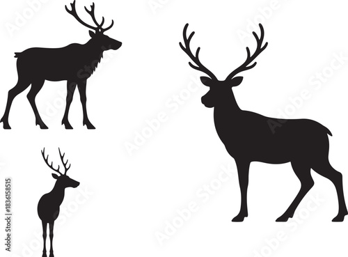  Reindeer Vector , Reindeer silhouette set, set of  Reindeer silhouettes, set of deer, deer, silhouette, reindeer, animal, mammal, antelope, christmas, hunting, nature, vector, illustration, stag, ani