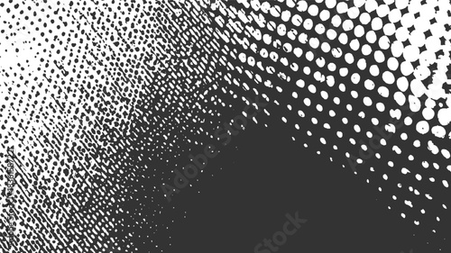 Black and white halftone pattern gradient with scattered dots and lines abstract background