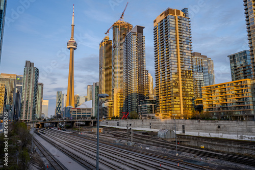 Photography Modern high-rise skyline with railway tracks in downtown Toronto