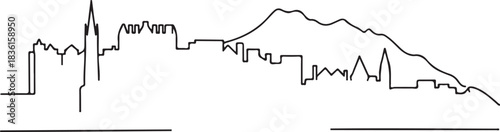 Continuous Line Art of Edinburgh Skyline with Arthur’s Seat Outline Minimal Illustration