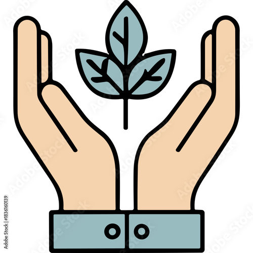 Open Hands Gently Cupping a Small Growing Plant with Three Leaves Underneath Soft Natural Lighting Symbolizing Growth and Care