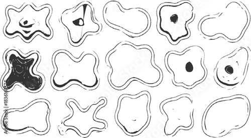 Collection of hand drawn organic shapes and blobs with black fill and outline irregular