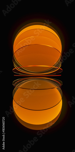 Abstract dynamic layered transparent crystal glass on dark background. 3d rendering